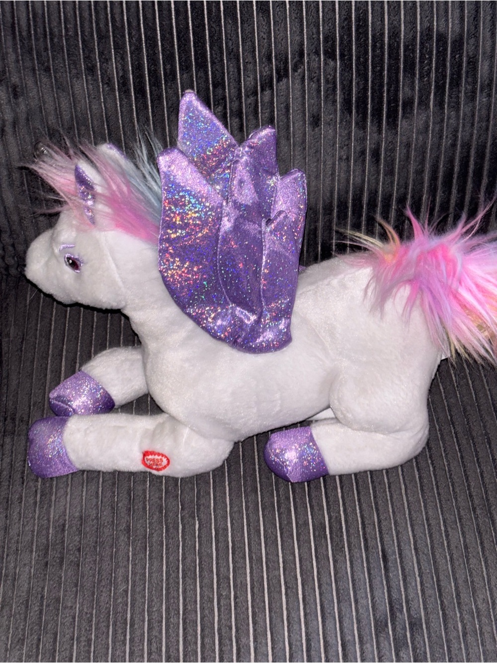 Plush White Unicorn with Sparkle Purple Wings - Kids Toy